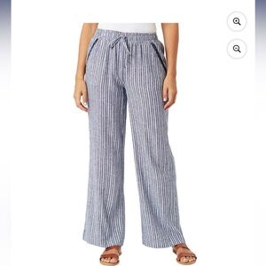 Briggs - Blue Striped Linen blend Wide Leg Pants with pockets